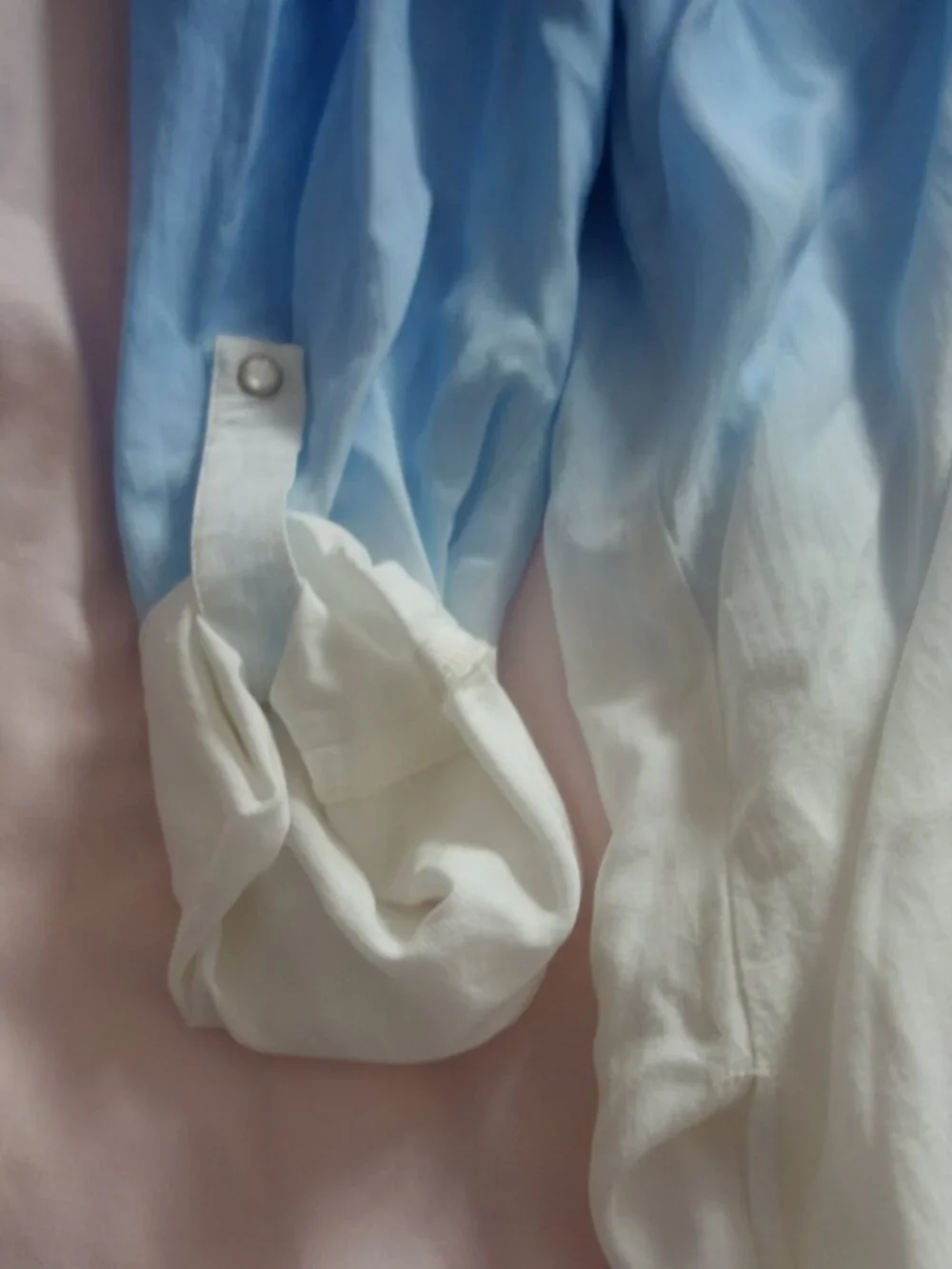 Tribal Blue Ombre Button Up Shirt Roll Tab Sleeve Women's Medium - Picture 2 of 11